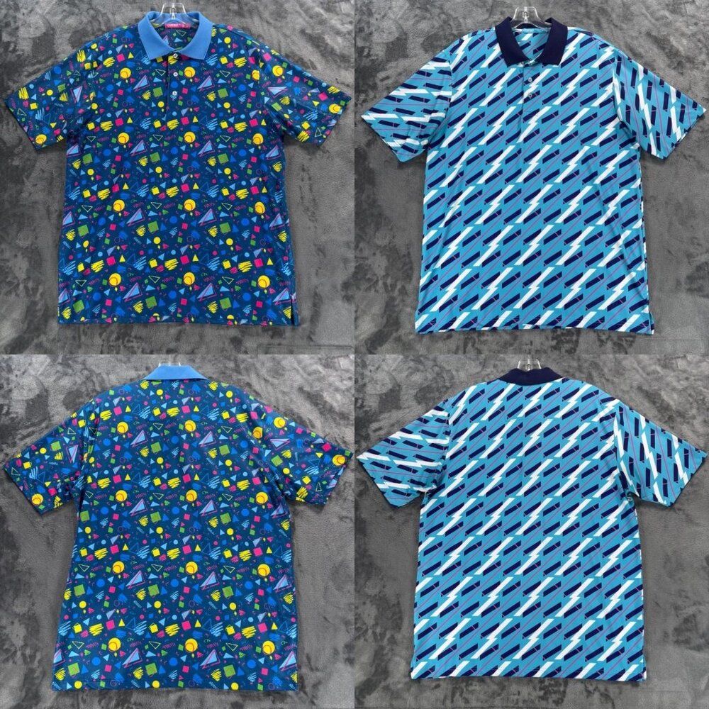 Roadies Polo Shirts Lot of 2 Men M Retro 80s 90s Print Golf Tennis Activewear